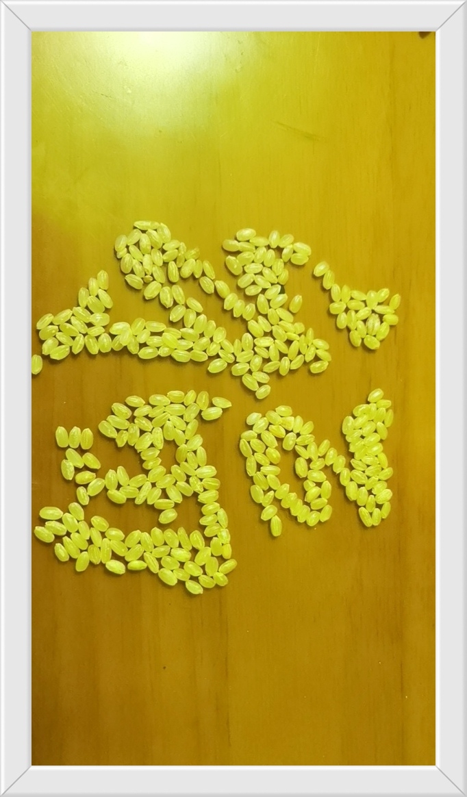 米多福多!看看我在家里自己用米粒拼出的福字,是不是一幅佳作?